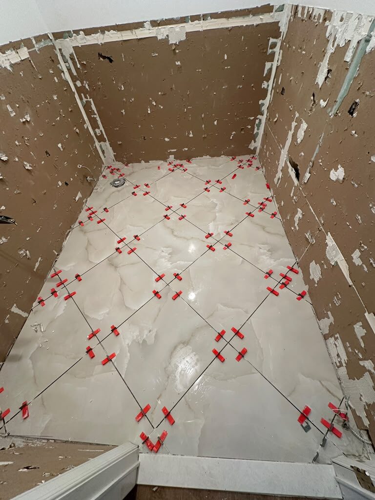 Marble floor tile installation